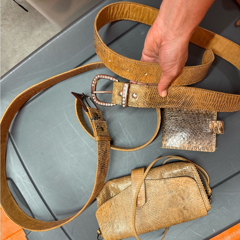 Stylish real leather Snakeskin Belt and Bag Set
